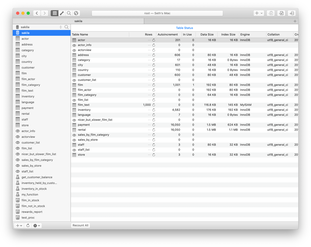 Database Content view