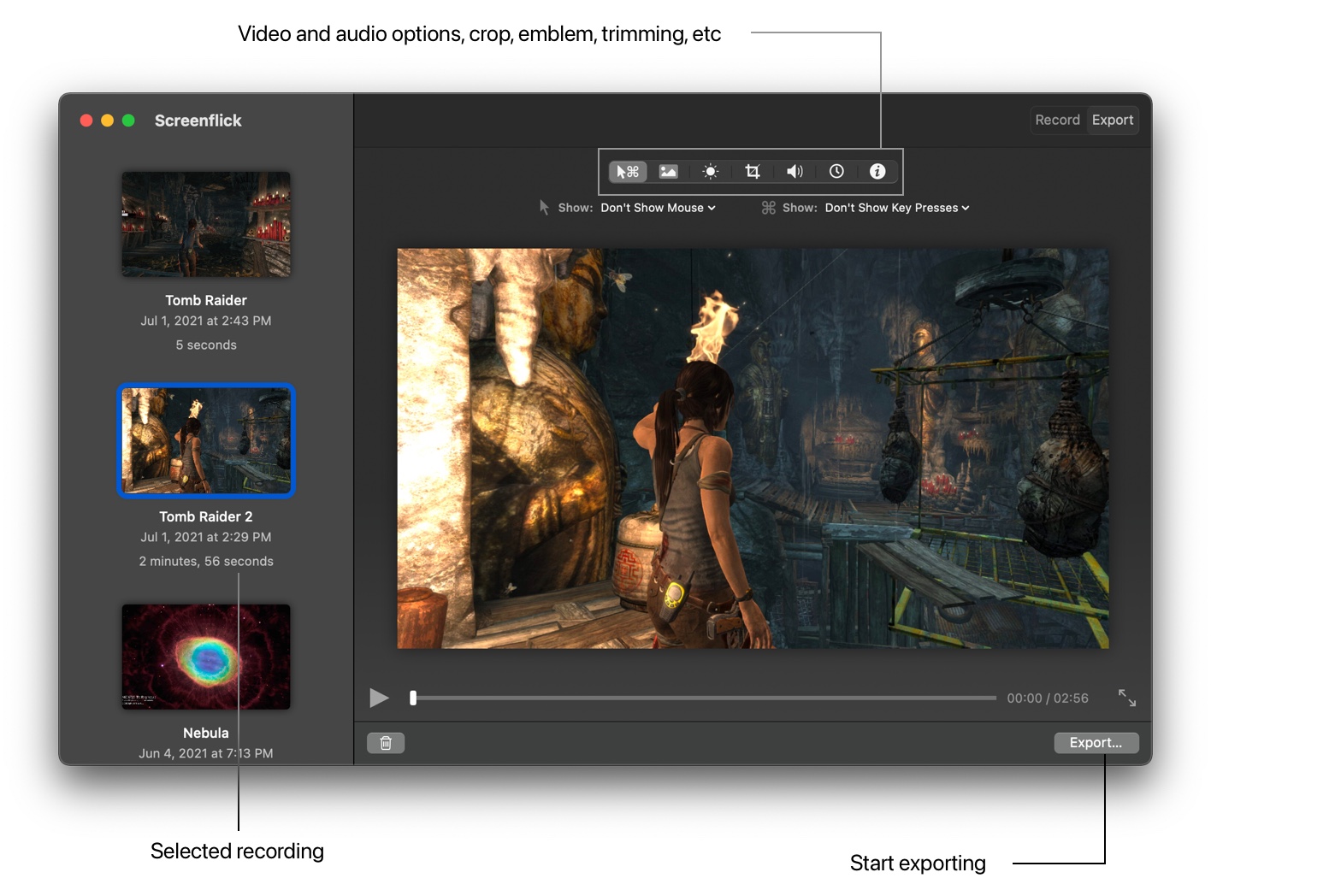 The Export view