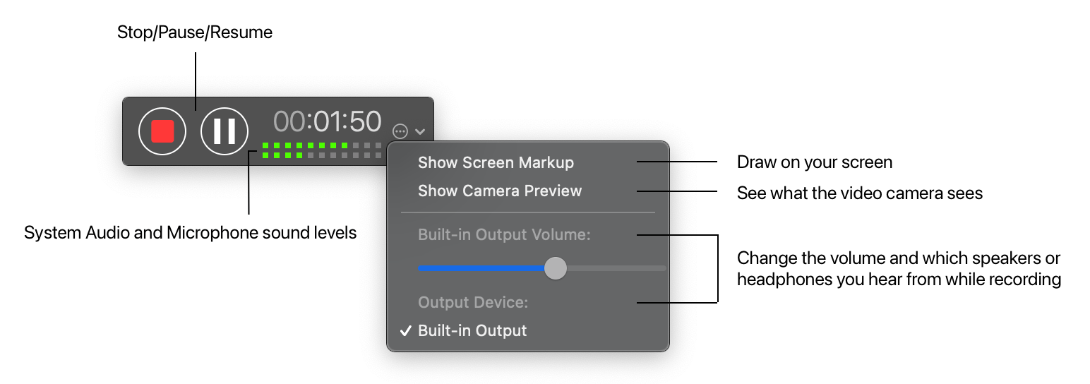 The recording controls