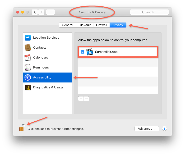 Allowing Screenflick under Accessibility