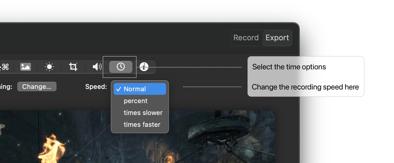 The timelapse options