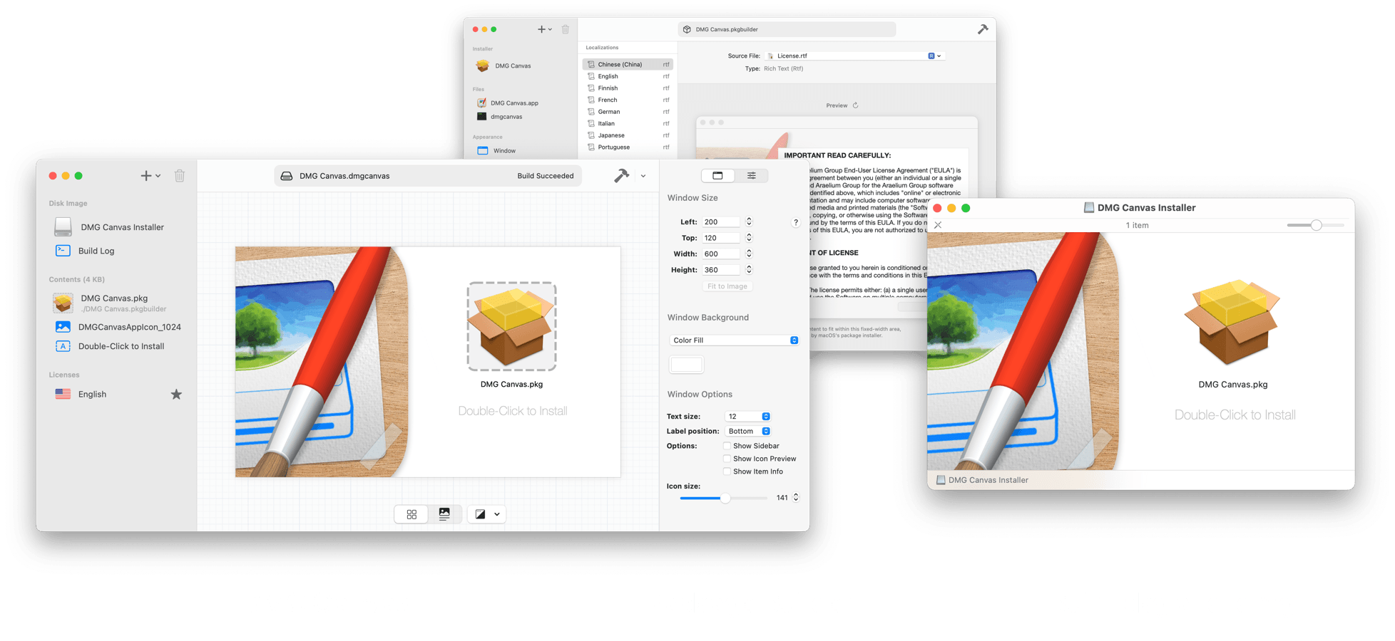 DMG Canvas integration to build Mac .pkg installer file